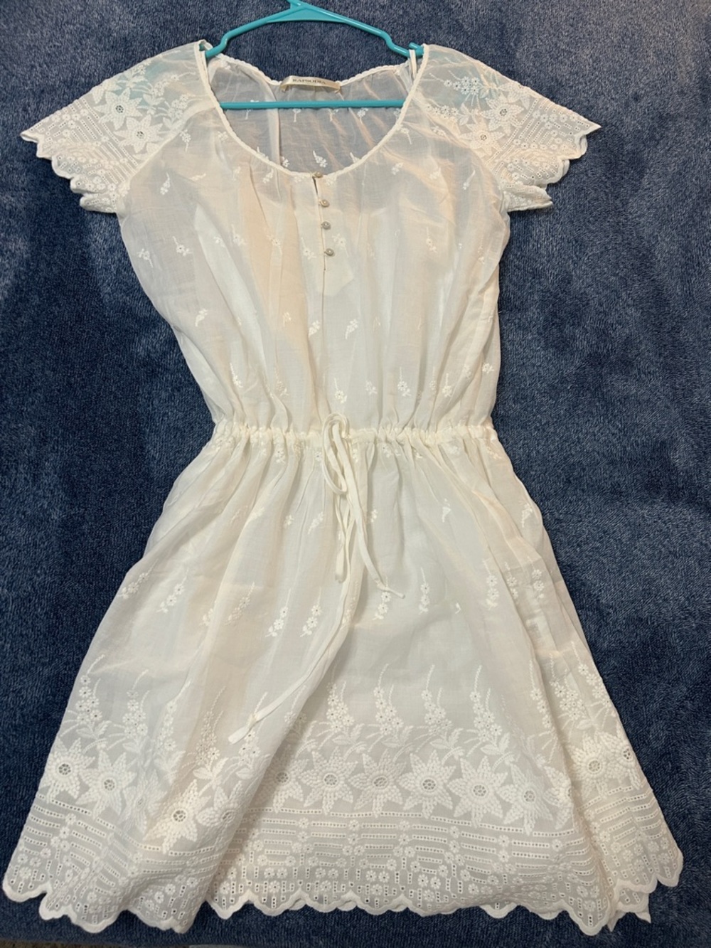 White Eyelet embroidered Drawstring Waist Dress